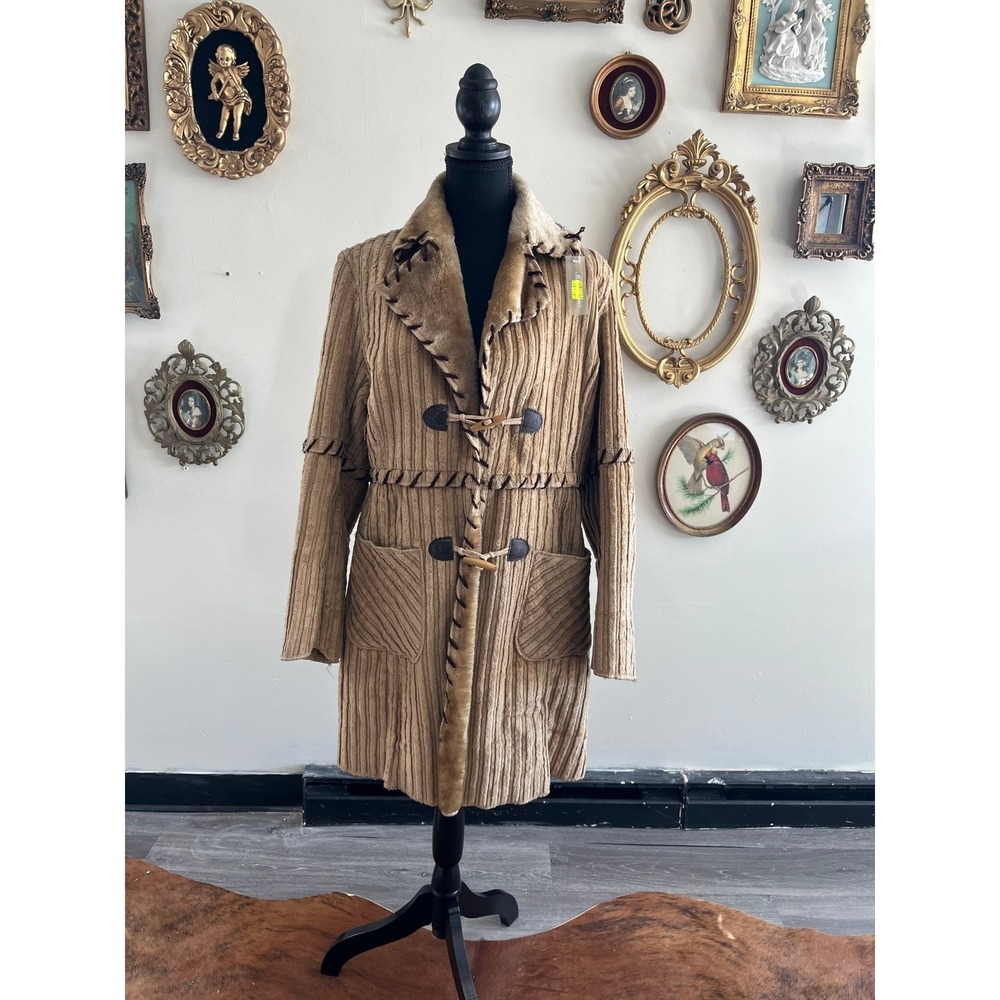 Vintage Miss Mimi Italia Corduroy Faux Fur Toggle Coat Y2K Large